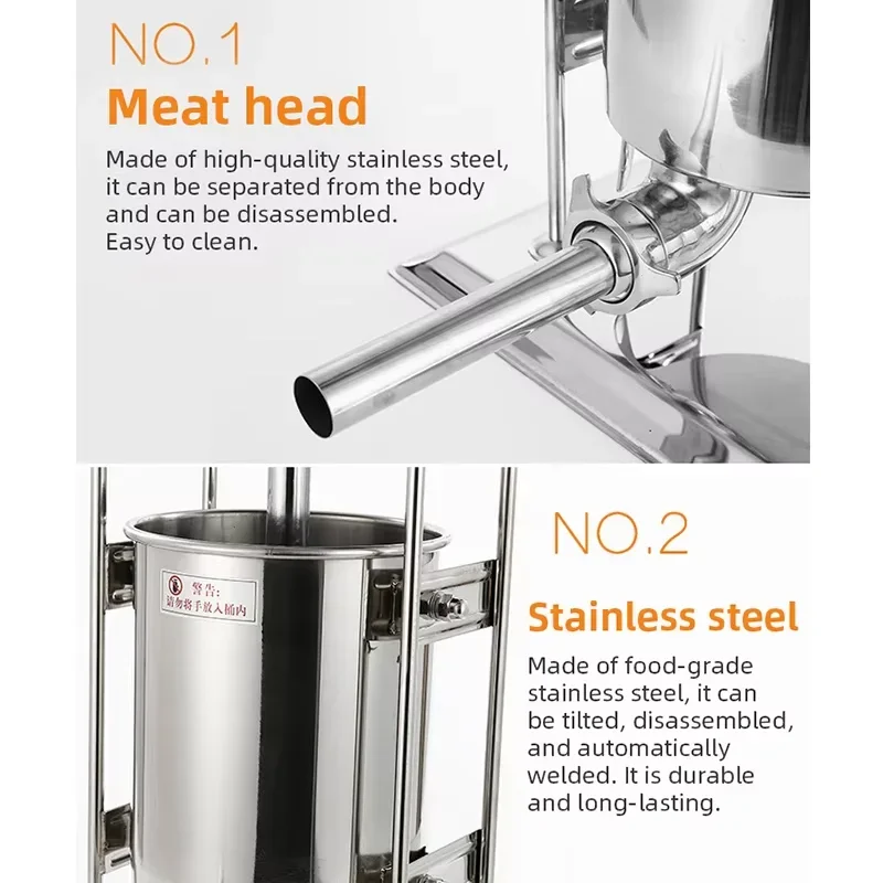 Sausage Stuffer Vertical 5L - Insaccatrice Manuale Verticale per Salsicce, Capacità